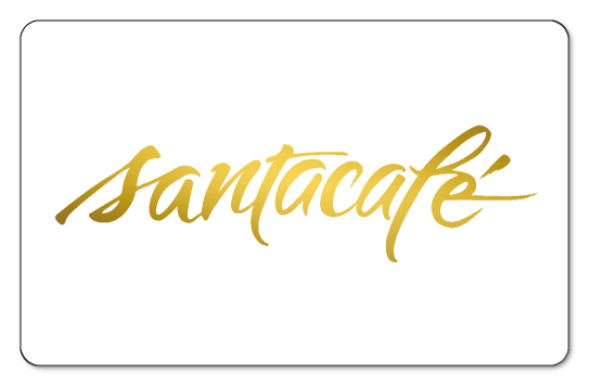 santacafe gold text logo on a white background
